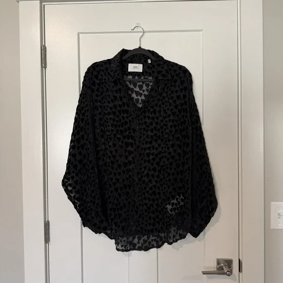 AMI Alexandre Mattiussi Black Heart Motif Button Shirt NEW Silk Blend Size 39 - Picture 2 of 5